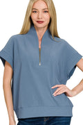 Ribbed High Neck Half Zip Top