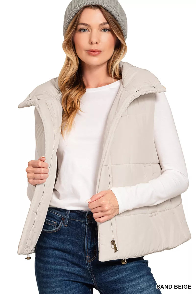 High Neck Zip-Up Vest Coat