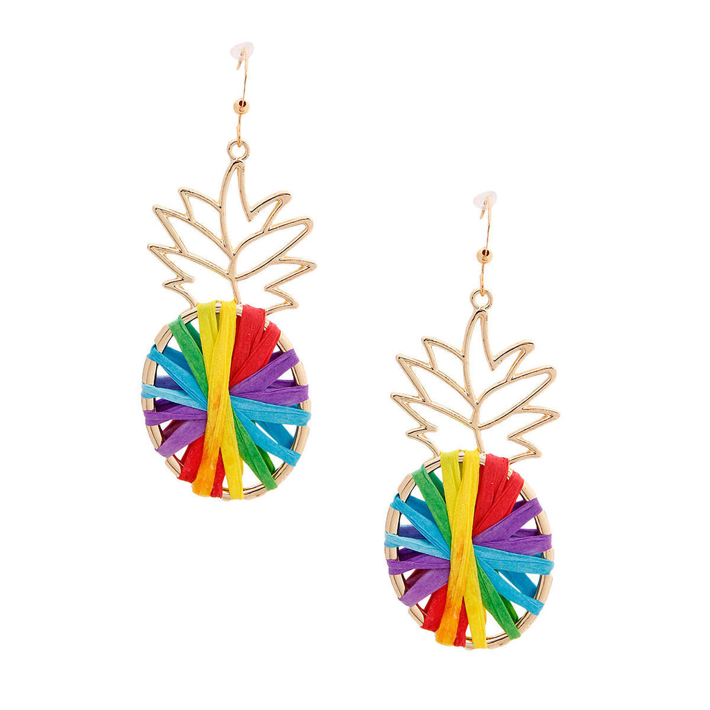 Statement Raffia Pineapple Earrings Rainbow Trendy Fashion Jewelry