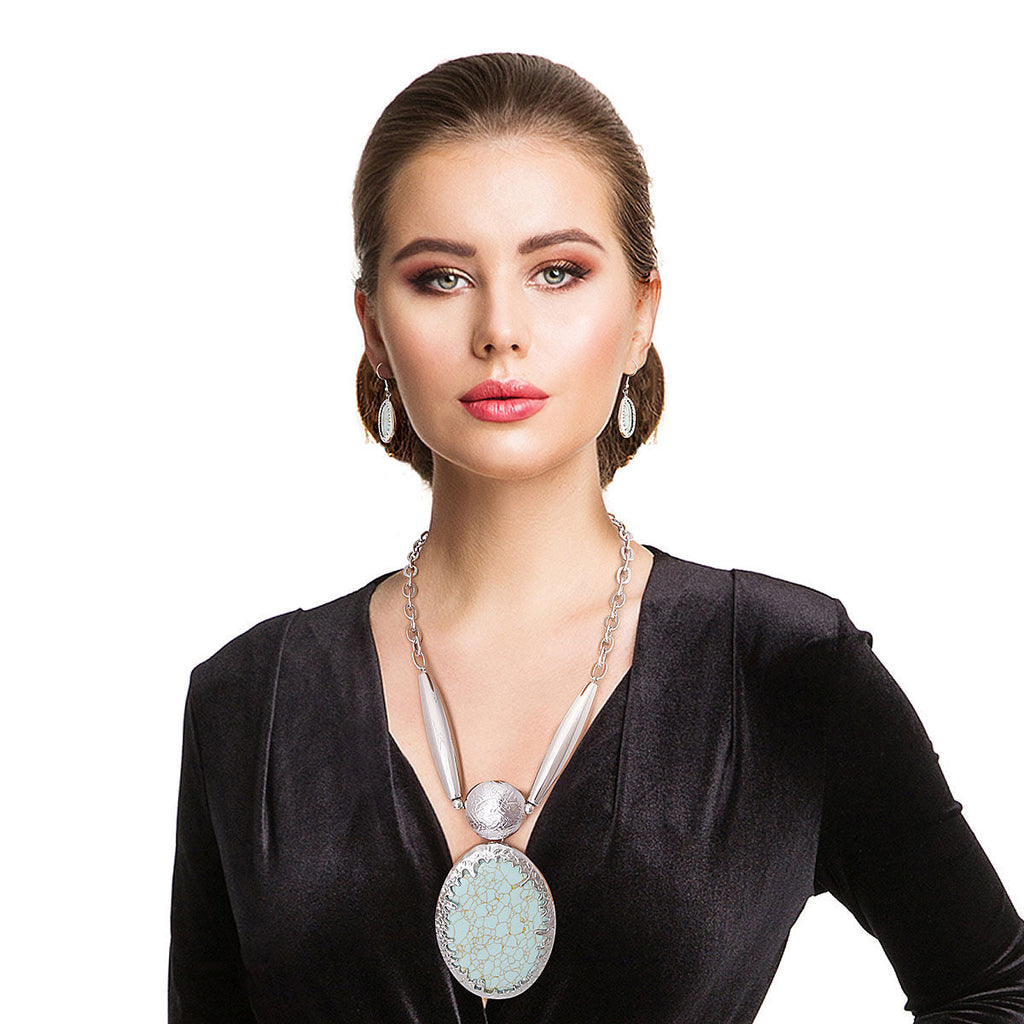 Statement Oval Marbled Mint Green Necklace Stylish Chic Jewelry Accessory