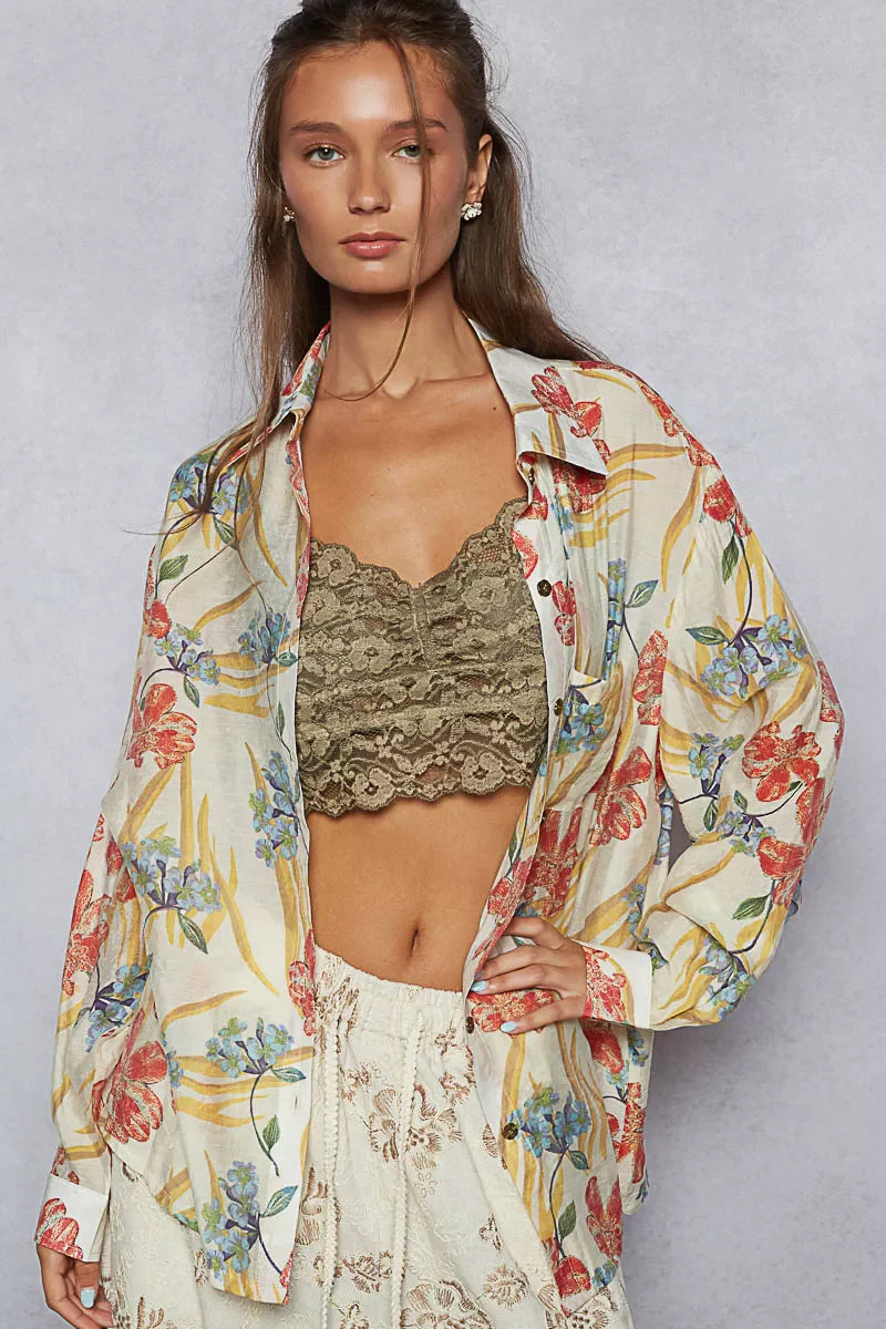 Floral Print Button Down Long Sleeve Shirt