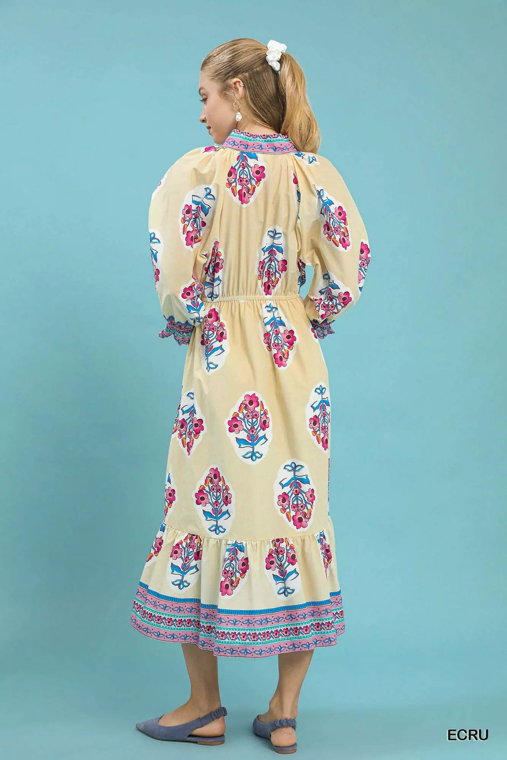 Flower Patch Border Print Midi Dress