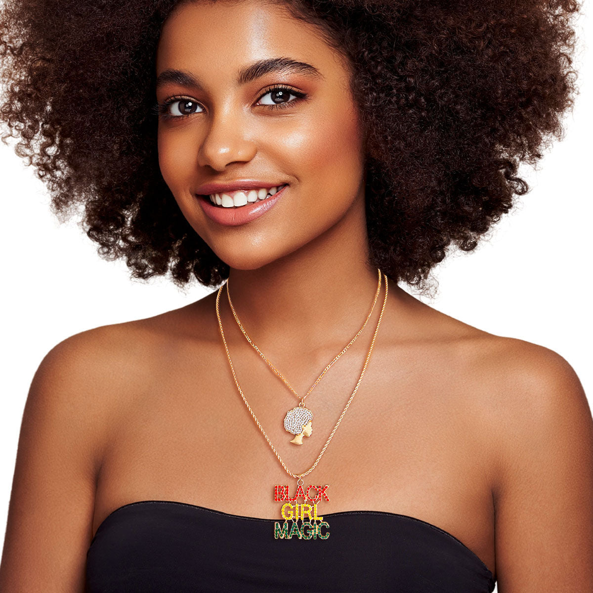 Statement Necklace Multi Color Double Chain Black Girl Magic Trendy Jewelry