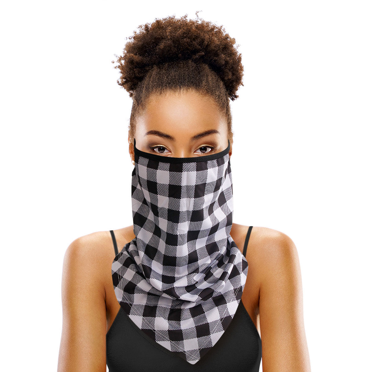 Fashion Scarf Mask Black and White Buffalo Plaid Stylish Accessory
