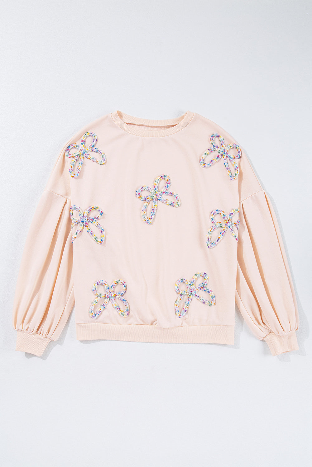 Parchment Sweet Bow Lantern Sleeve Oversized Pullover Sweatshirt