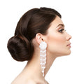 Bead Ball Fringe Earrings Clear Glass Stylish Statement Jewelry