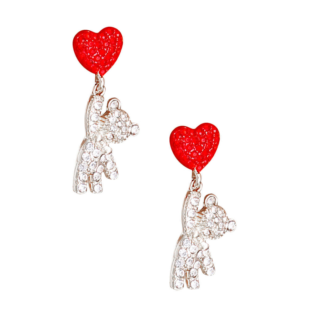 Teddy Bear Earrings Silver Rhinestone Stylish Fashion Jewelry
