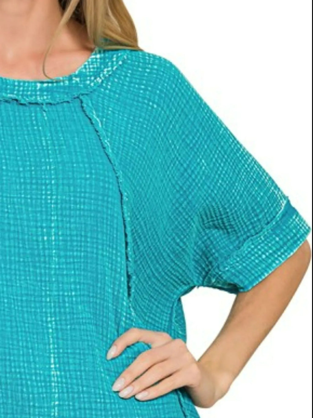 Washed Double Gauze Exposed Seam Short Sleeve Top