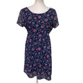 Old Navy Womens Medium Navy Blue Floral Short Sleeve Back Zip Fit n Flare Dress