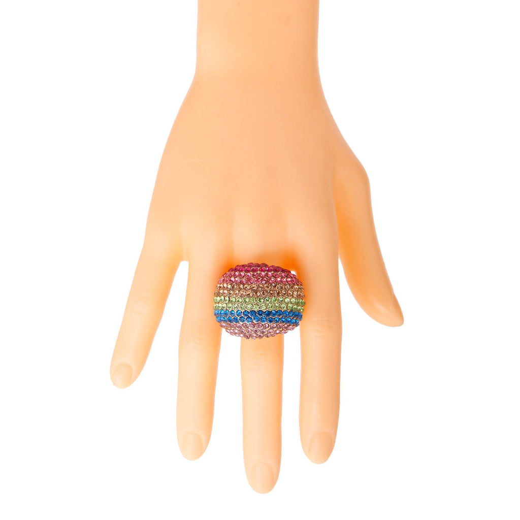 Statement Dome Ring with Rainbow and Gold Colors, Trendy Fashion Jewelry