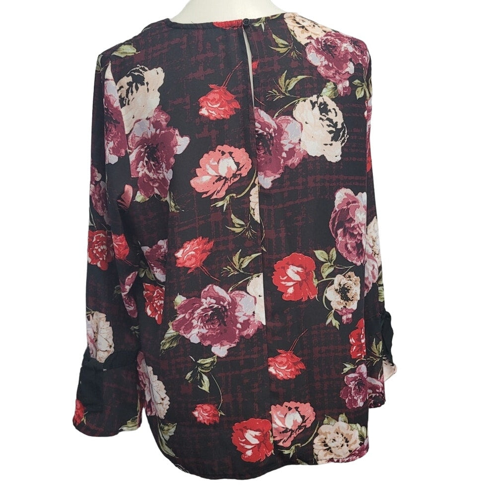 Liz Claiborne Womens Large 100% Polyester Long Sleeve Floral Sheer Blouse
