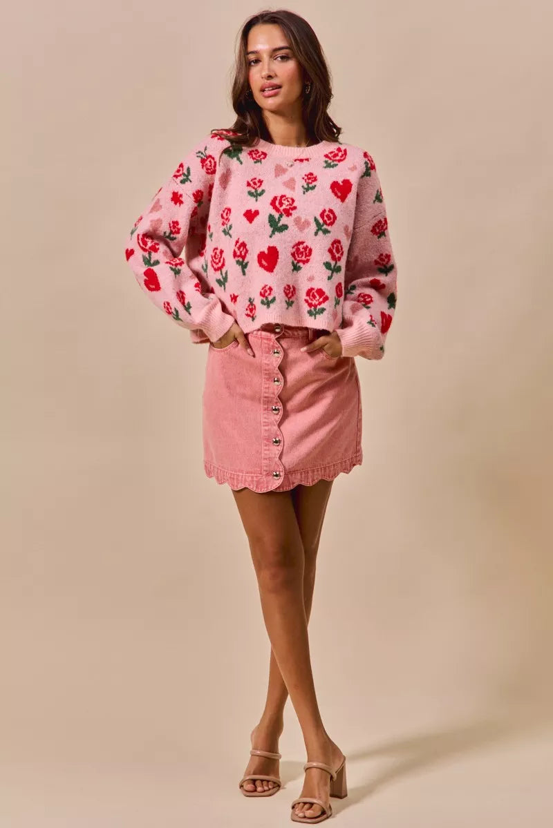 Vintage Wash Scallop Edge Denim Mini Skirt