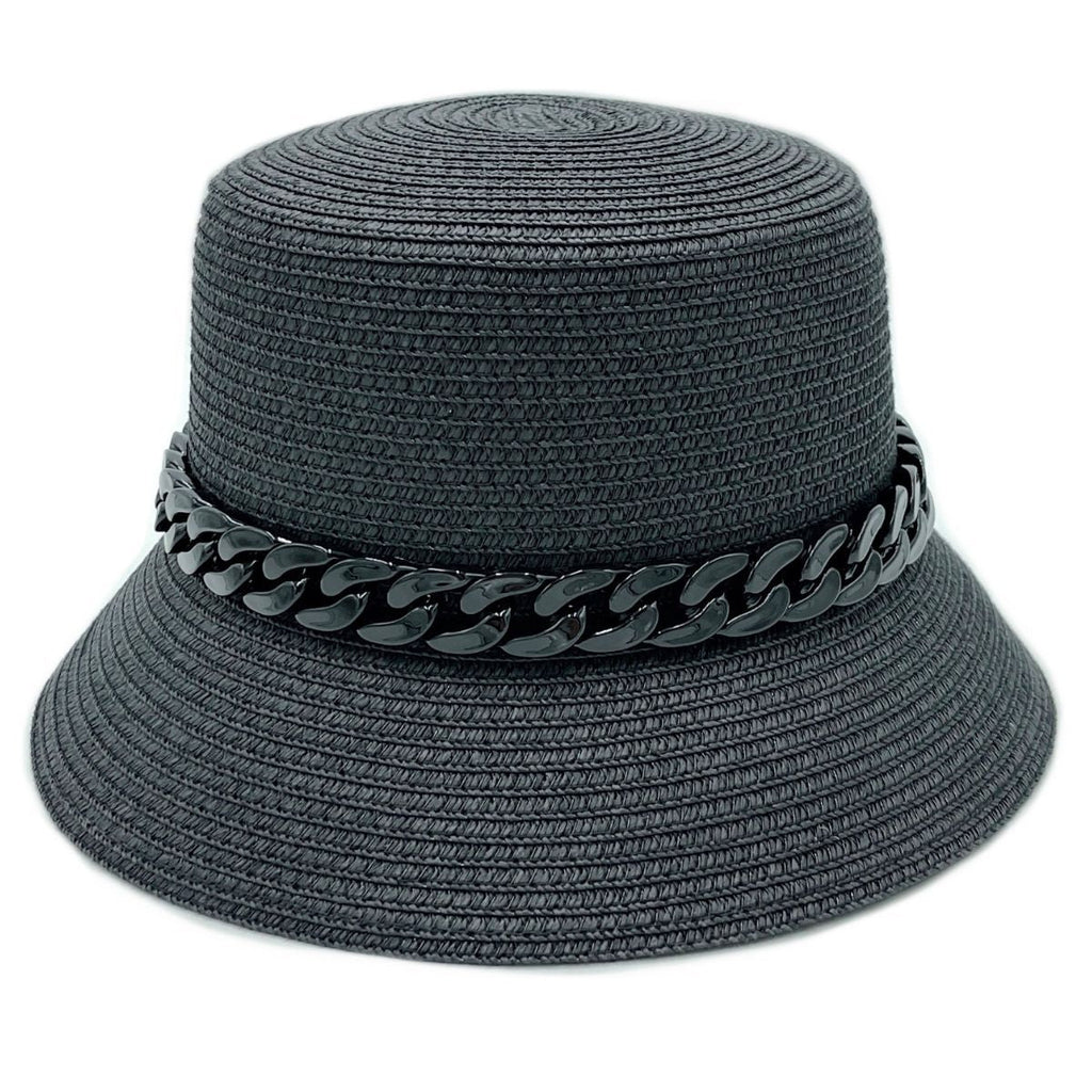 Bucket Hat Black with Chain Detail Trendy Casual Accessory