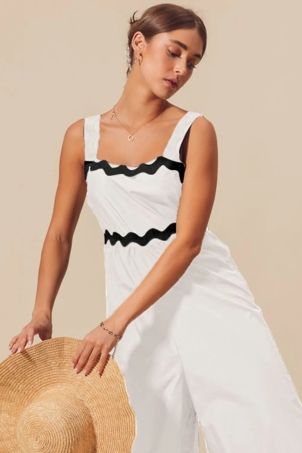 Scallop Ric Rac Trimmed Wide Leg Jumpsuit