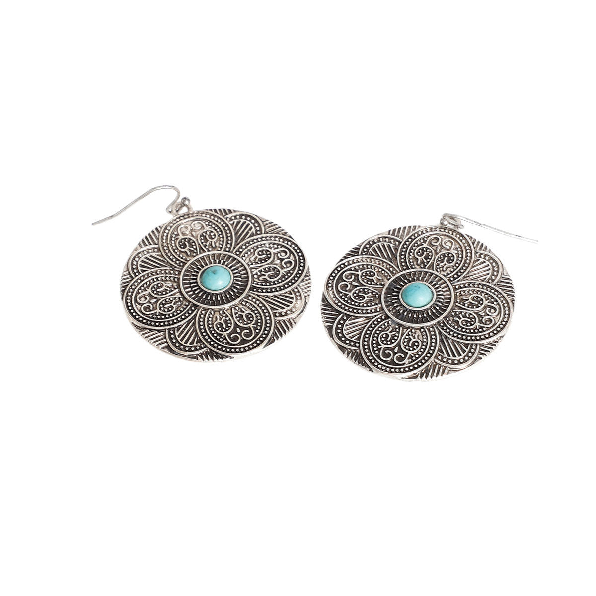 Round Burnished Silver Engraved Earrings – Stylish Statement Jewelry