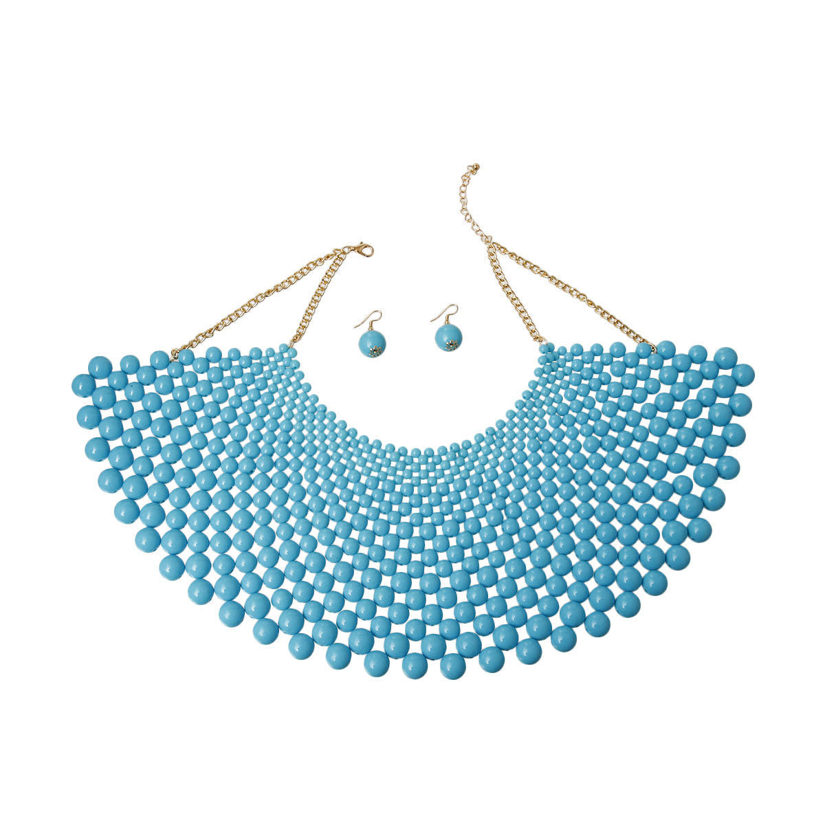 Statement Bib Necklace Set with Blue Beads – Trendy Fashion Jewelry