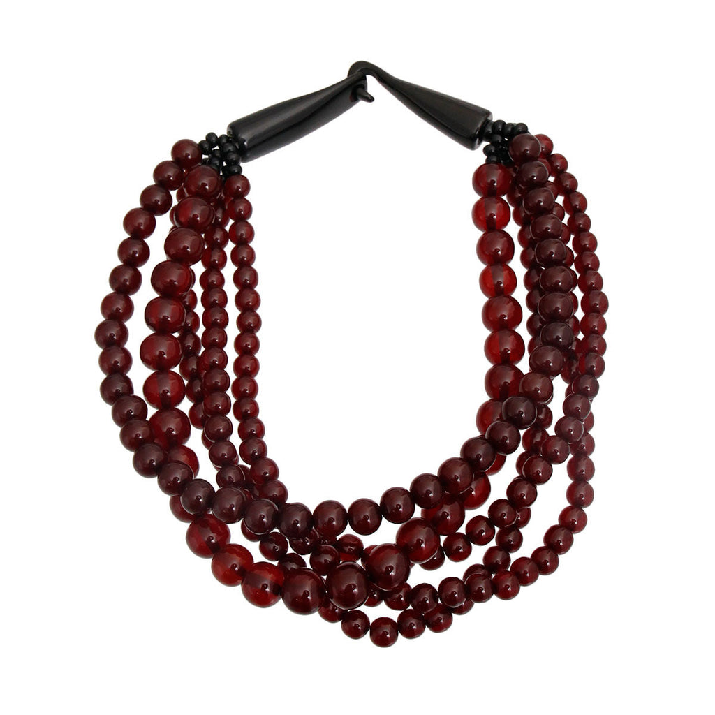 Buffalo Horn Hook Necklace with Wine Bead – Trendy Statement Jewelry