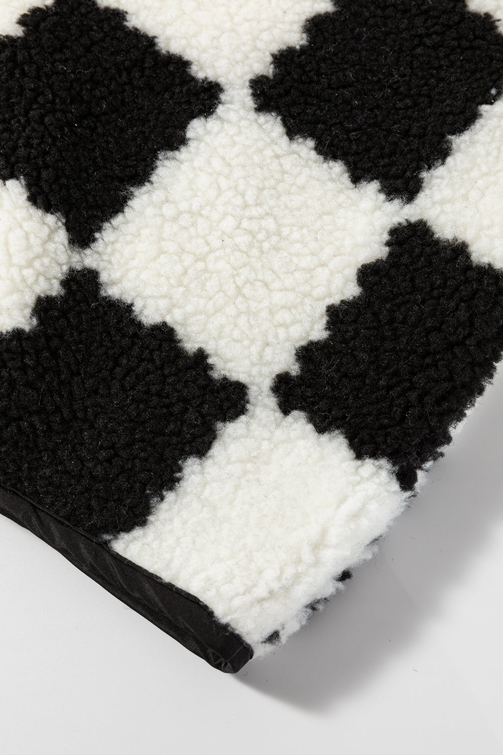 Black Checkered Sherpa Collared Jacket Vest