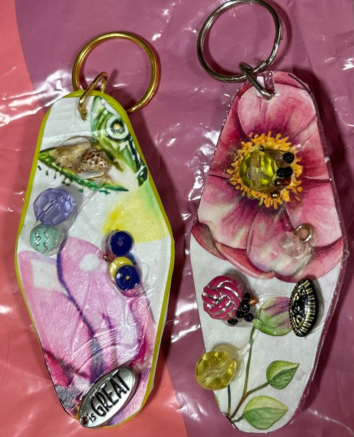 Set of 2 Handcrafted Retro Motel Key Rings