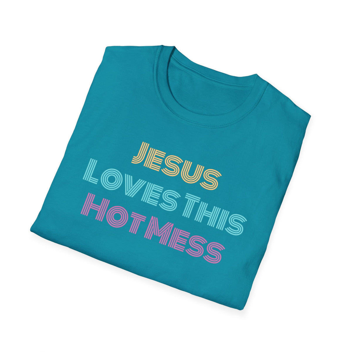 Unisex "Jesus Loves this Hot Mess" Christian Cotton Softstyle T-Shirt
