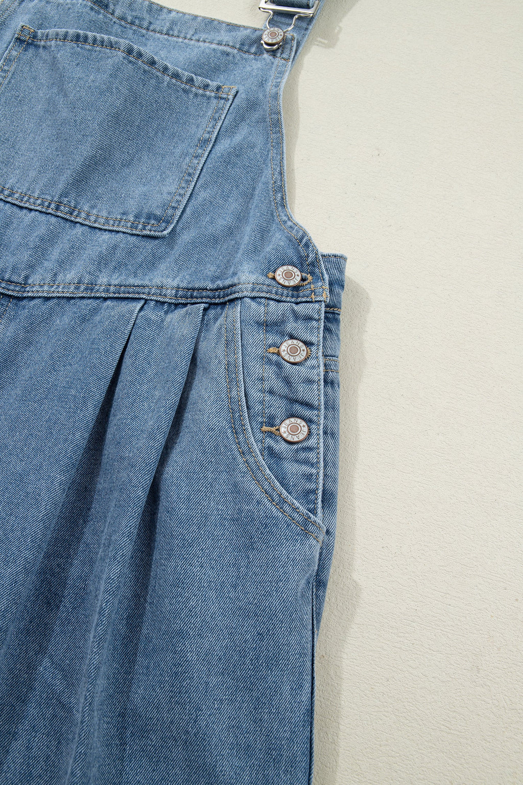 Dusk Blue Pleated Wide Leg Retro Pocketed Denim Jumpsuit