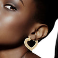 Bamboo Hoop Earrings with Gold Bling Heart – Trendy Statement Jewelry
