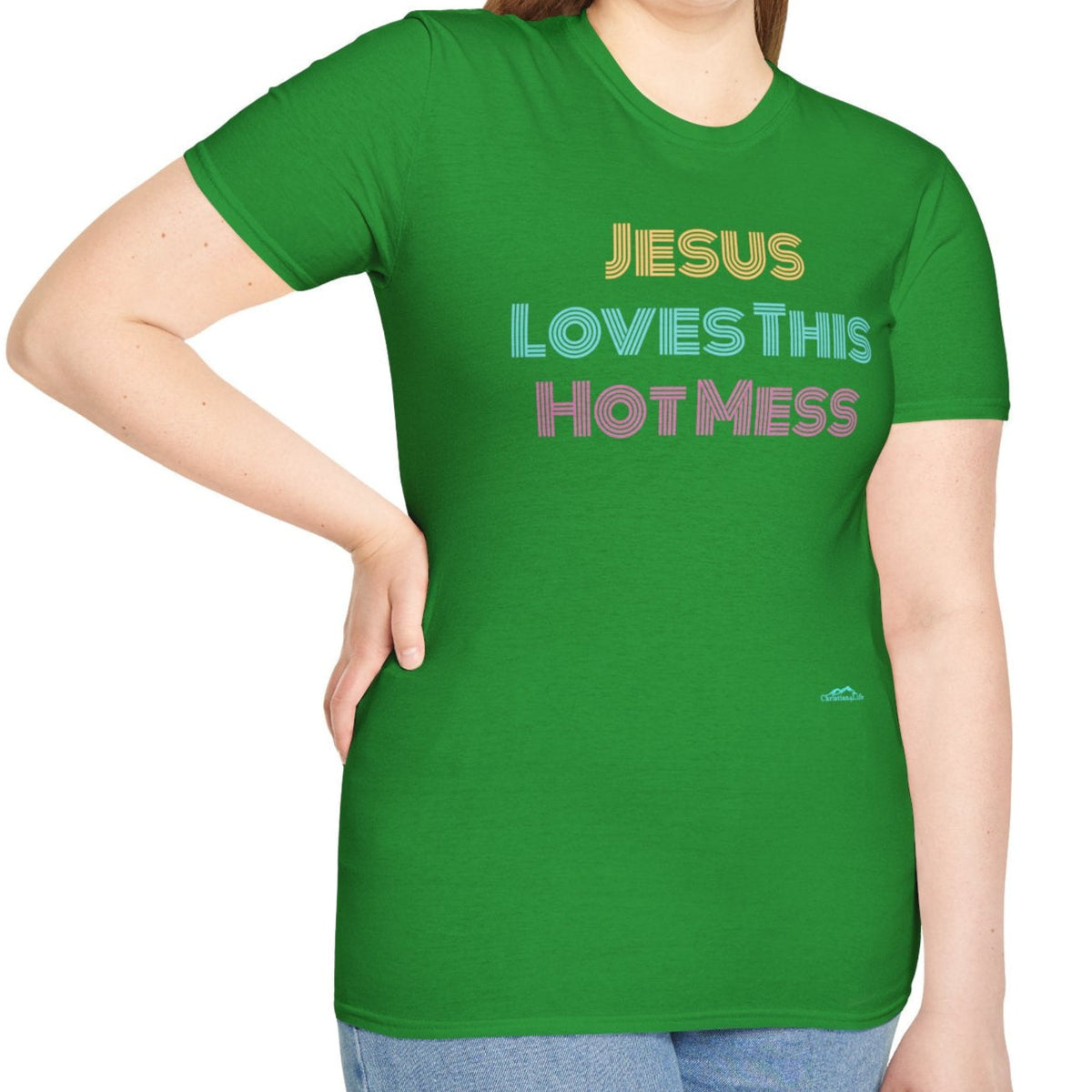 Unisex "Jesus Loves this Hot Mess" Christian Cotton Softstyle T-Shirt