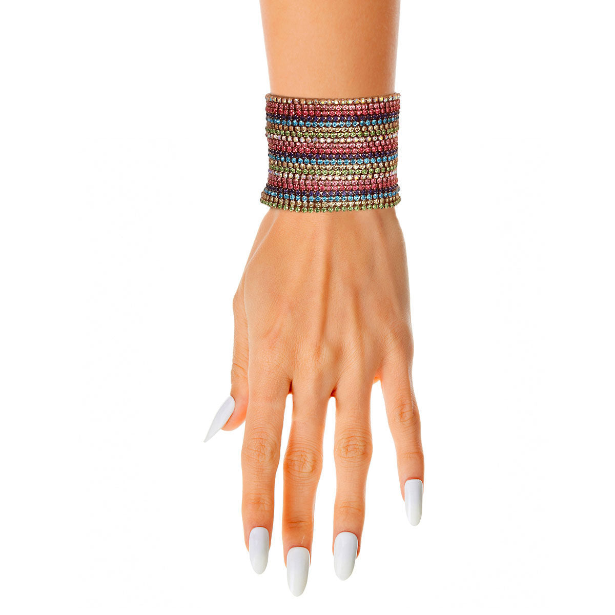 Rhinestone Bracelet 21 Line Multi Color Stylish Statement Jewelry