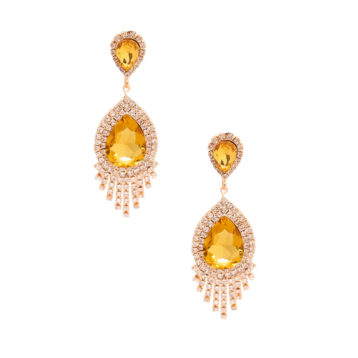 Statement Yellow Teardrop Fringe Earrings – Trendy Chic Fashion Jewelry