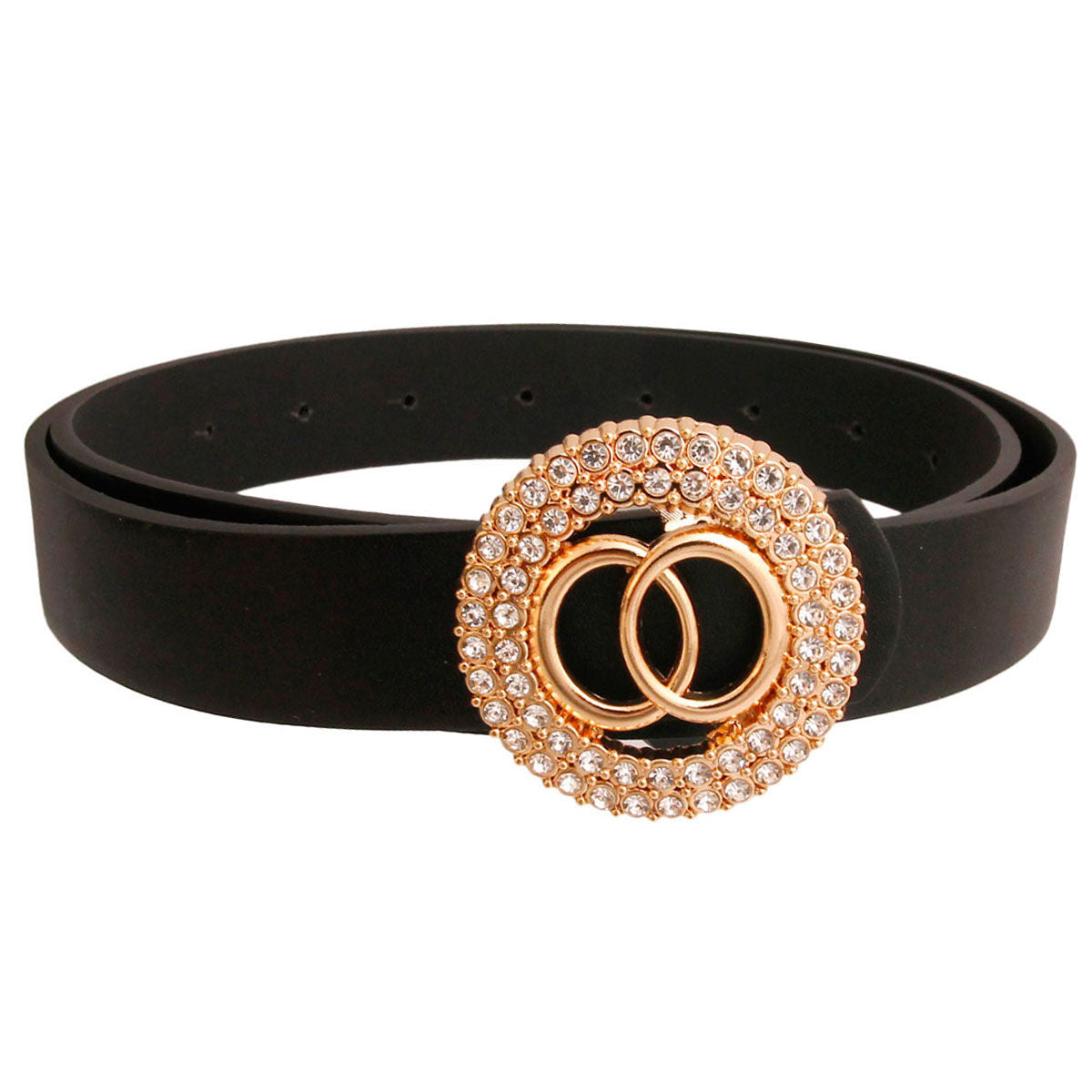 Fashion Belt Black Gold Rhinestone Infinity Stylish Statement Accessory