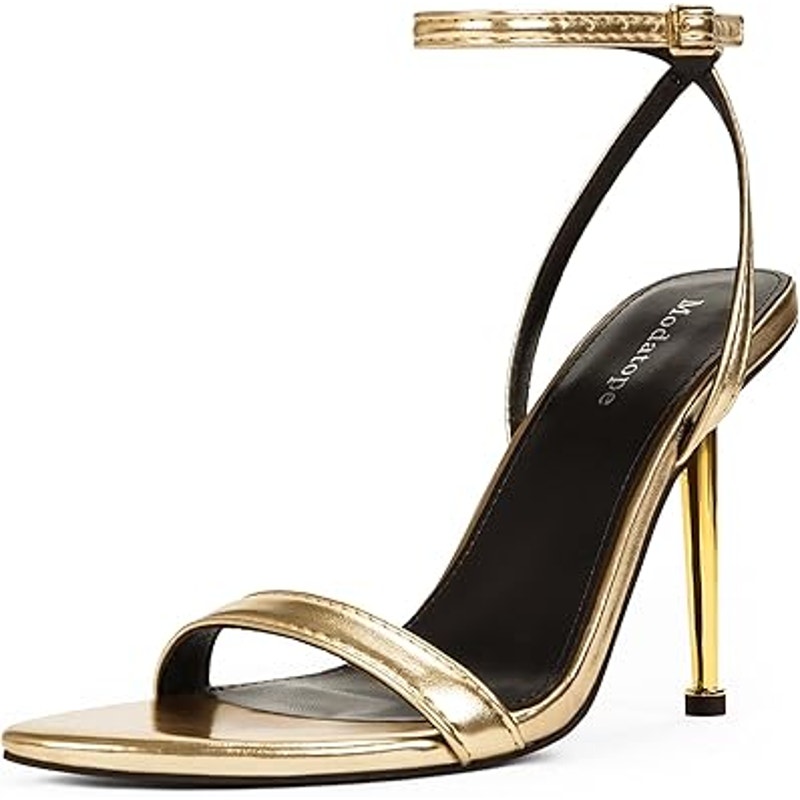 Modatope Womens Size 9 Shiny Gold 4.5" Heel Stiletto Open Toe Ankle Strap Shoes