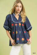 Embroidered Floral Puff Sleeve Top