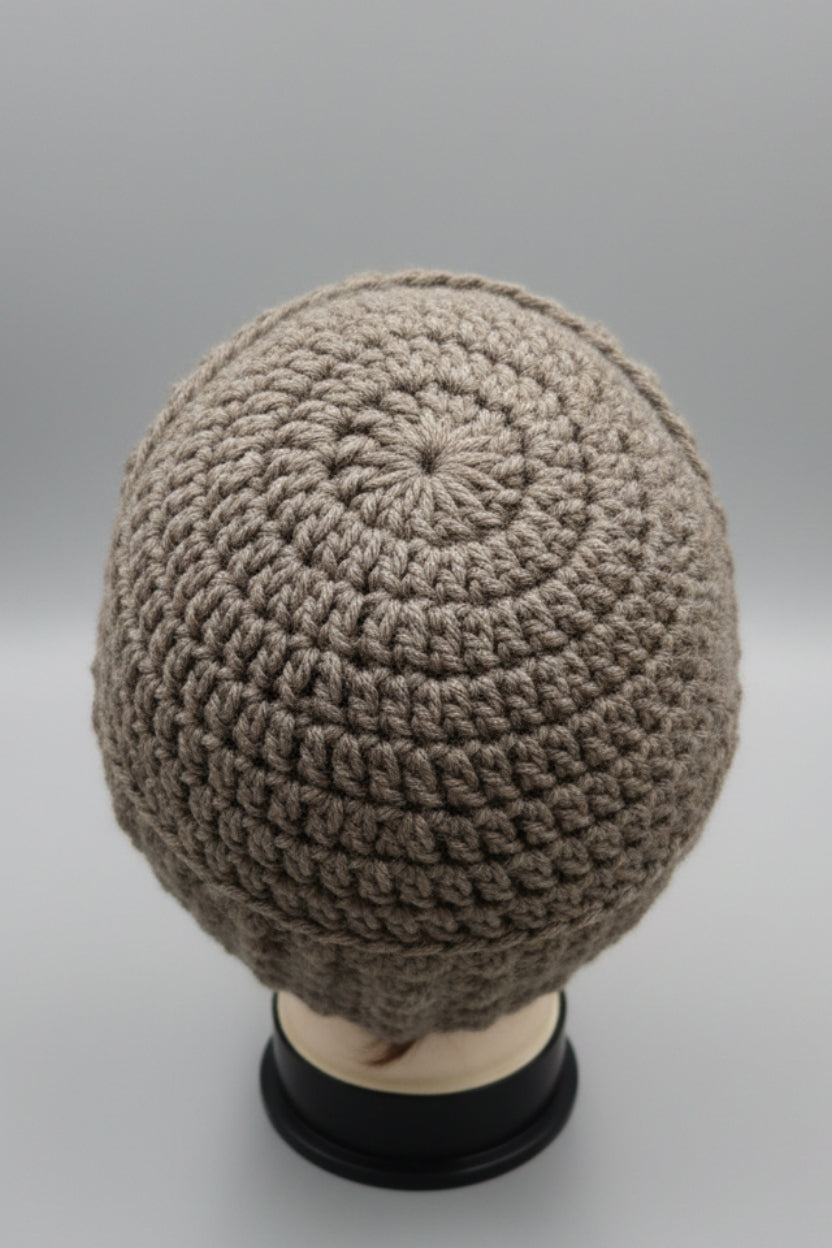 Brown handmade crocheted headband.