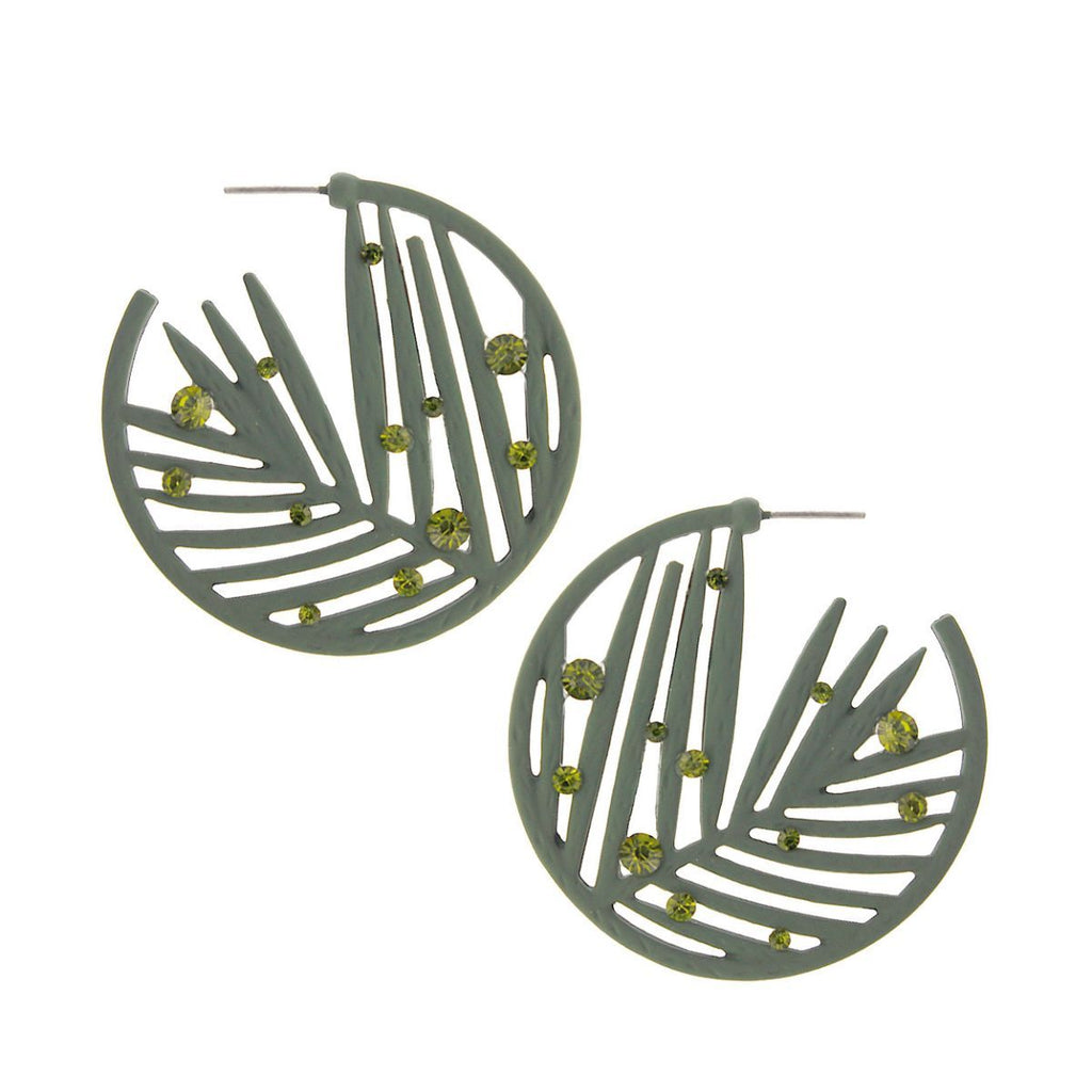 Statement Olive Rubber Coated Leaf Hoop Earrings Stylish Fashion Jewelry