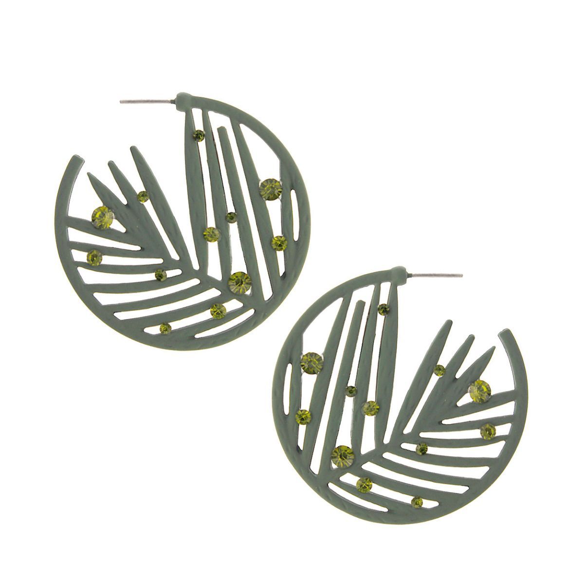 Statement Olive Rubber Coated Leaf Hoop Earrings Stylish Fashion Jewelry