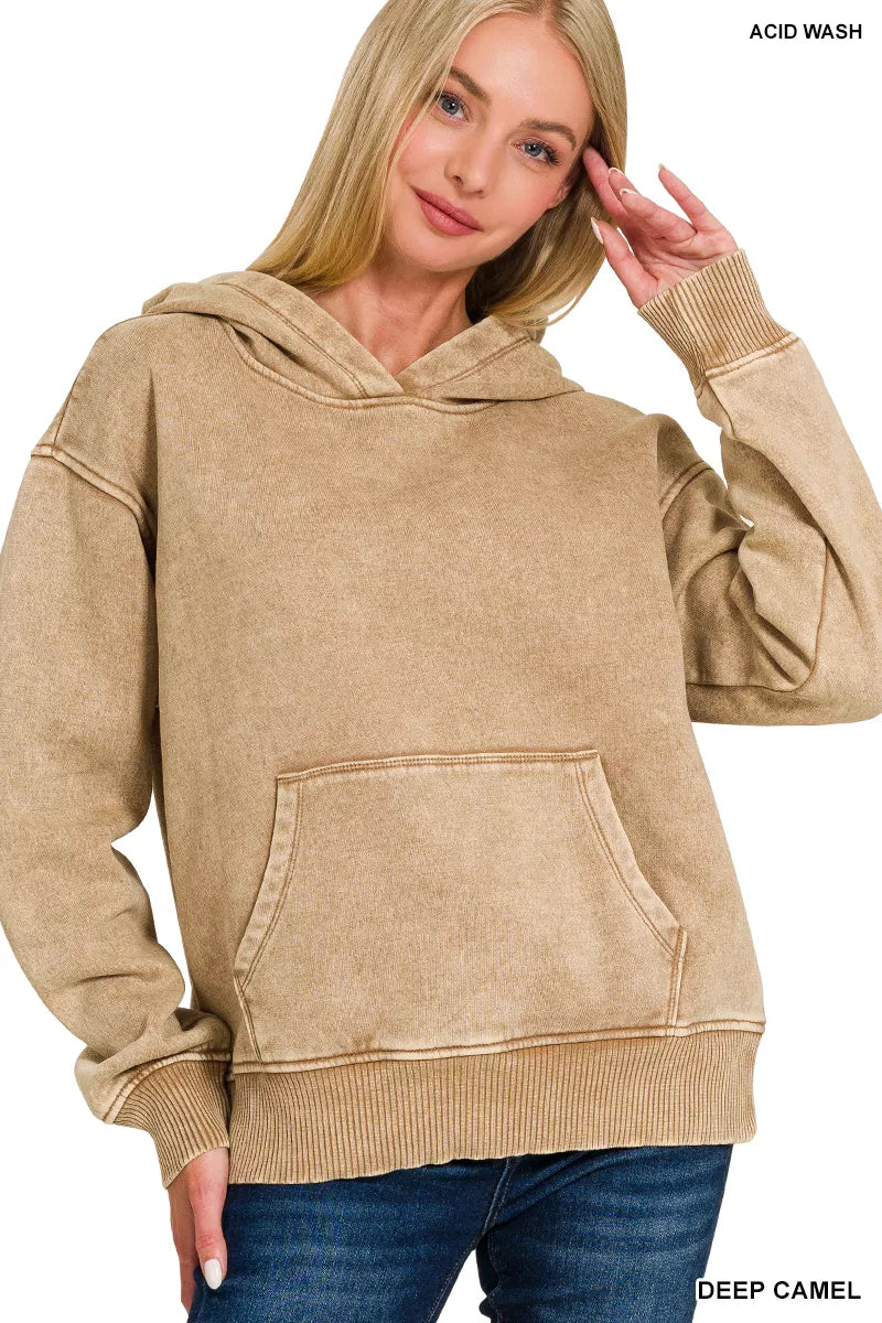 Fleece Acid Wash Kangaroo Pocket Hoodie