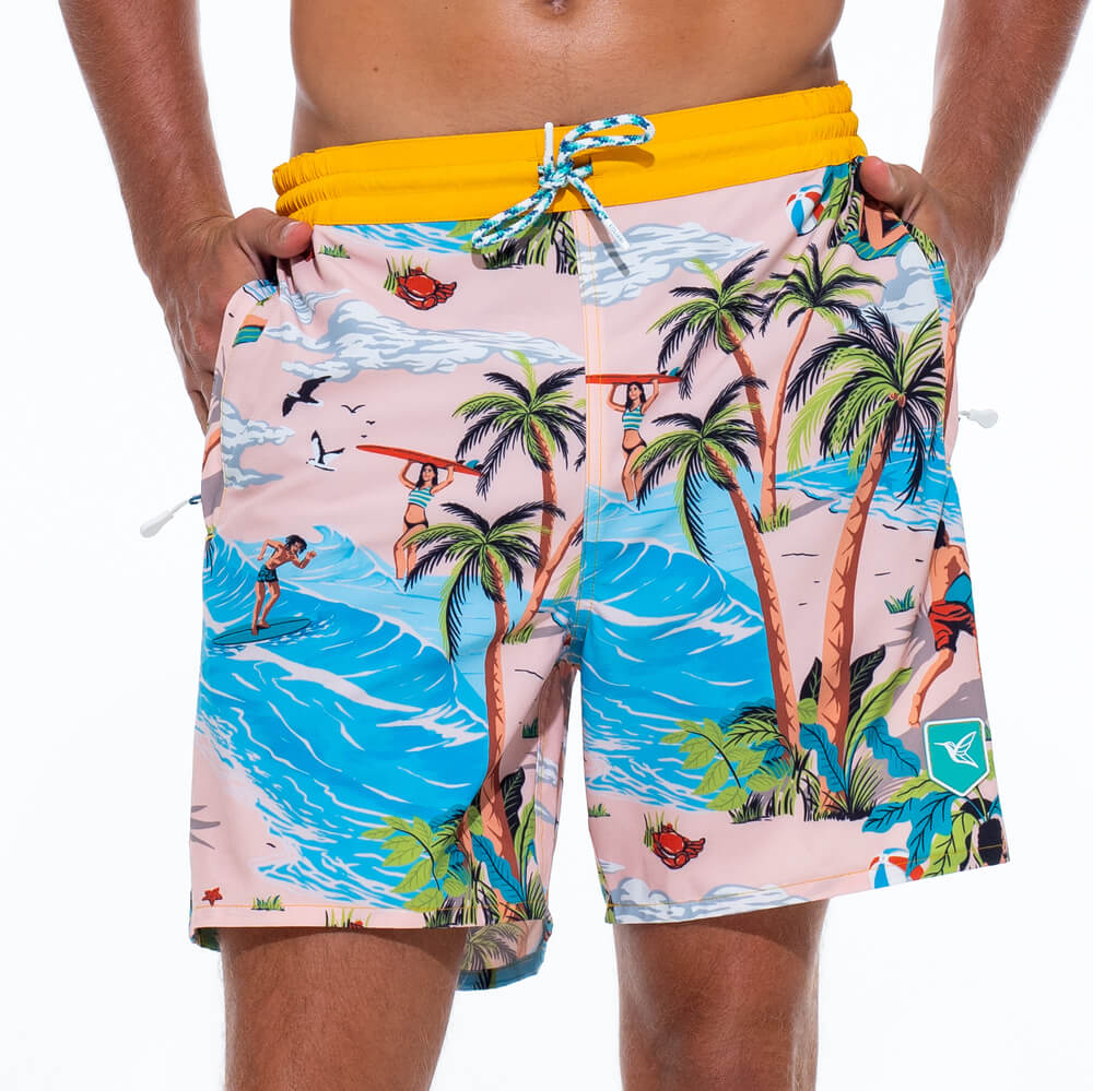 Island Print Mens Tropical Swim Trunks