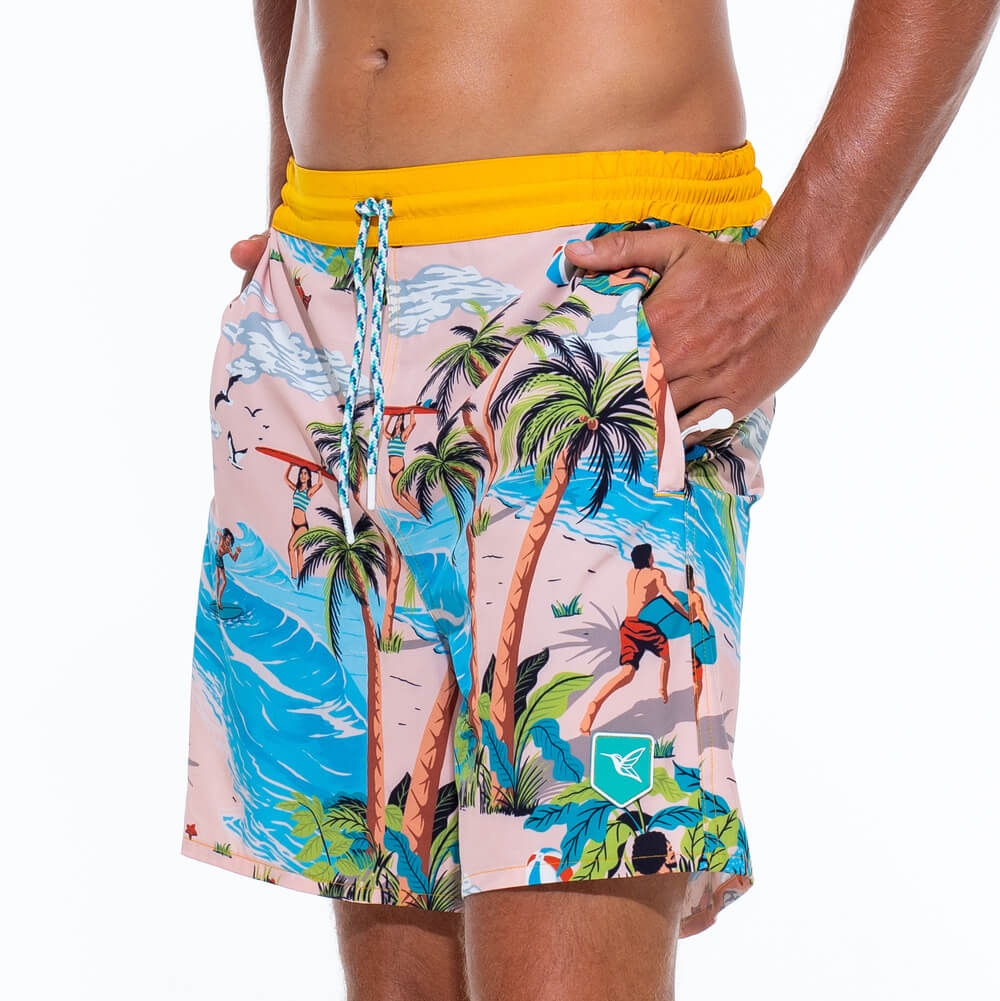 Island Print Mens Tropical Swim Trunks