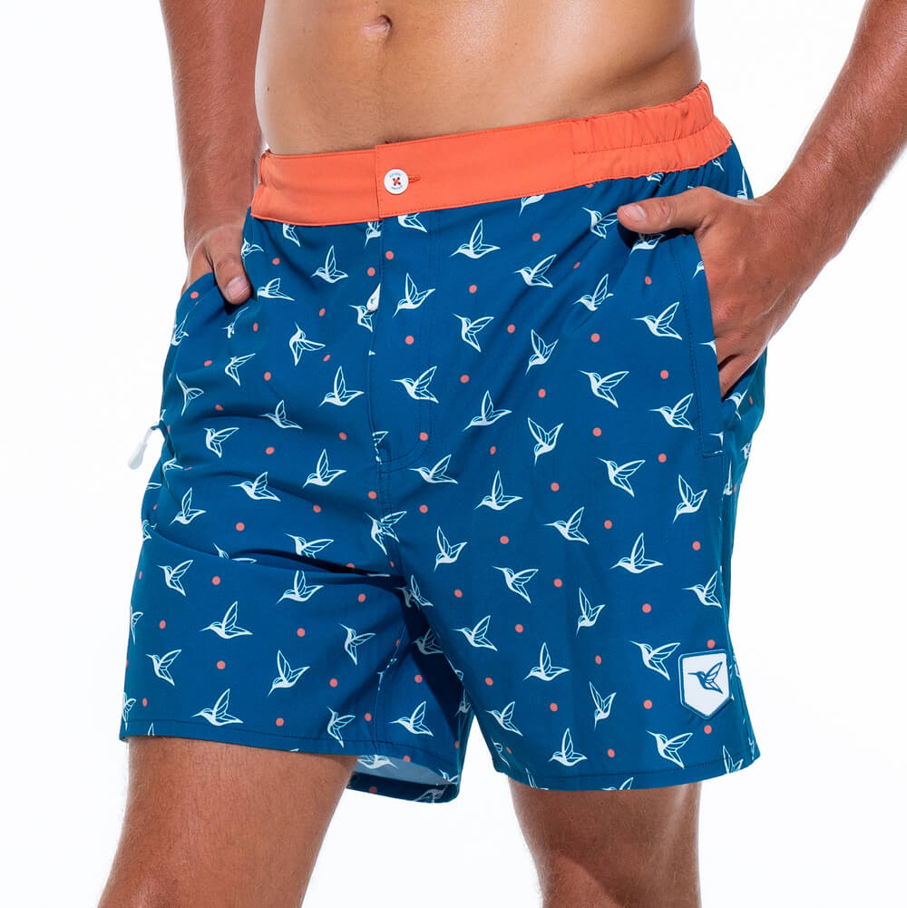 Mens Luxury Monogram Swim Trunks in Deep Ocean