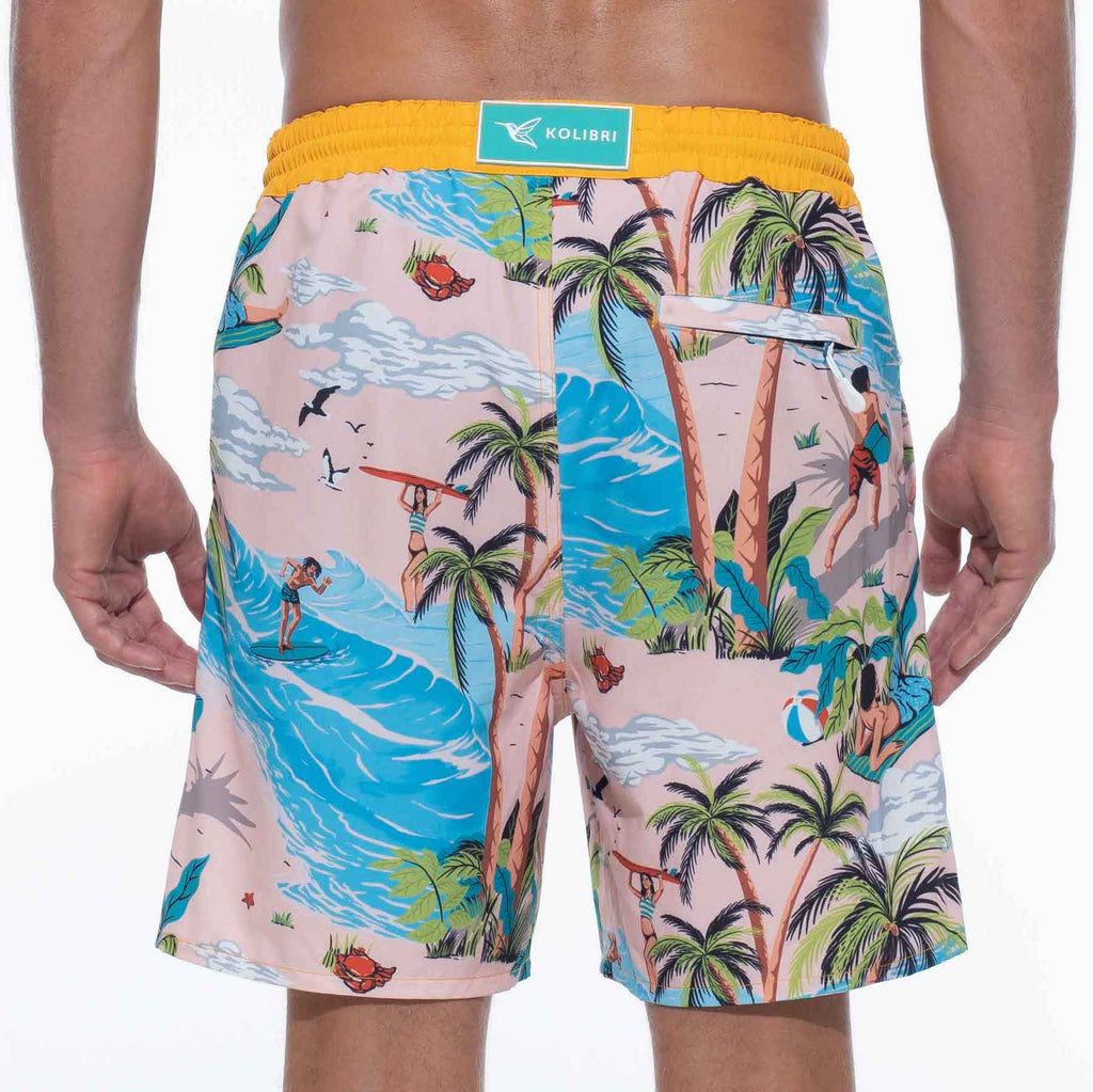 Island Print Mens Tropical Swim Trunks