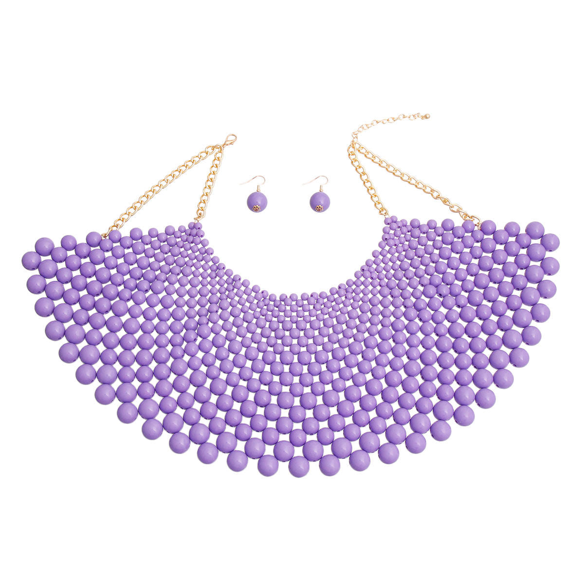 Statement Bib Necklace Set with Purple Beads, Trendy Fashion Jewelry