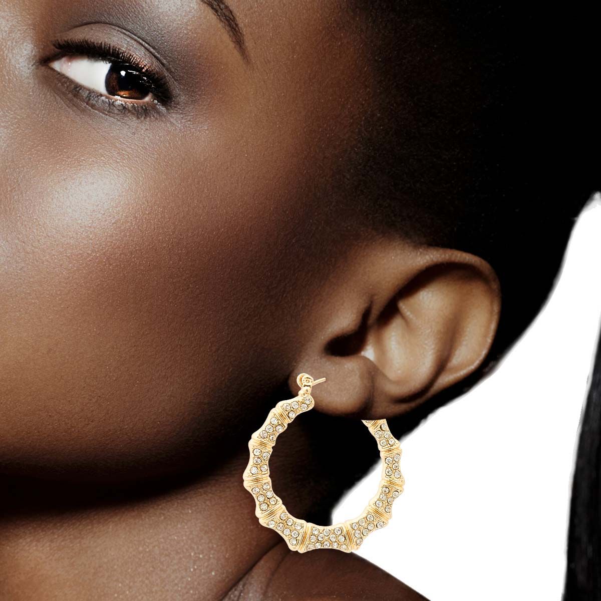 Thin Bamboo Hoop Earrings Gold Bling Stylish Statement Jewelry