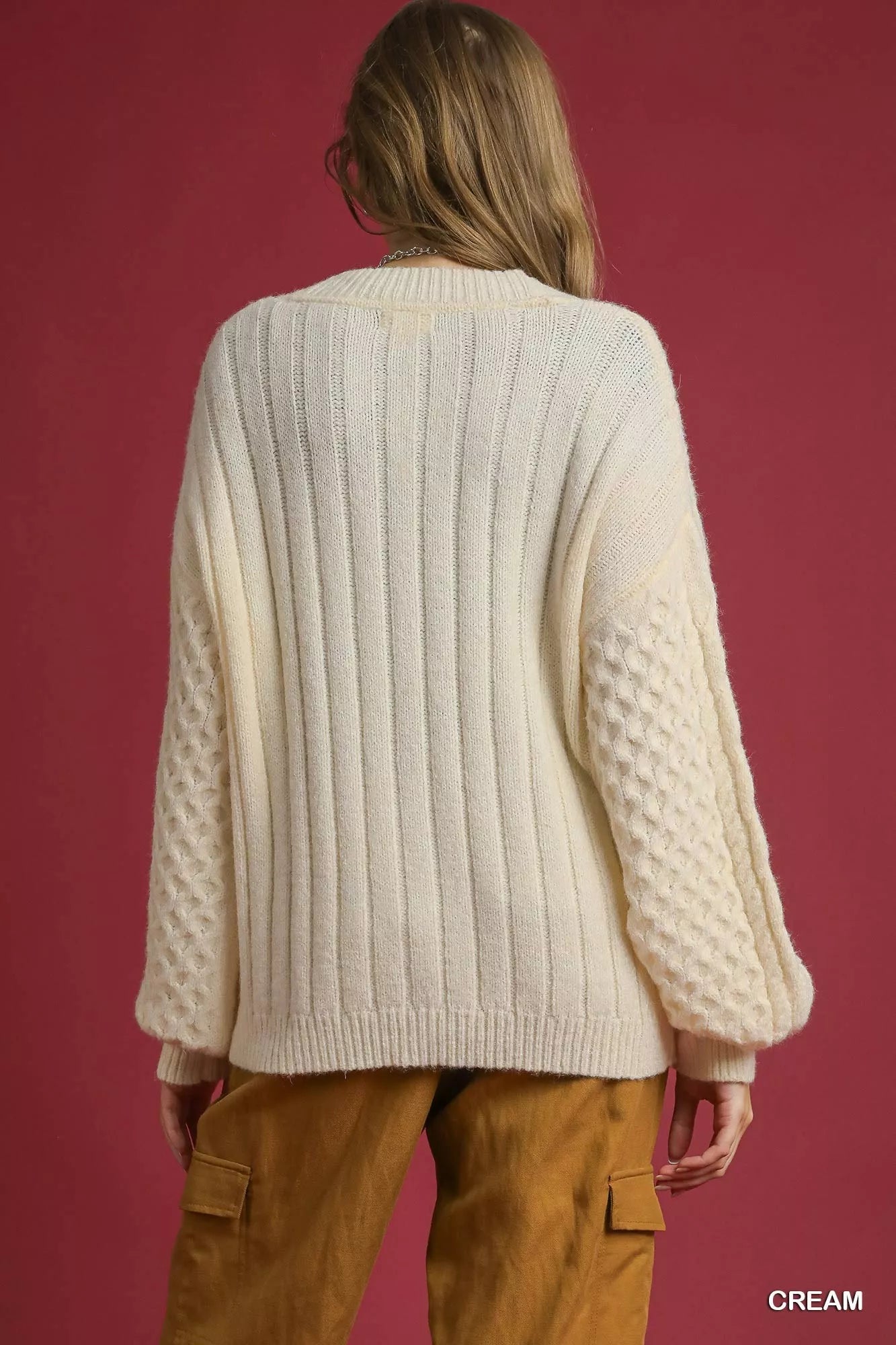 Cable Knit Pearl Button Cardigan