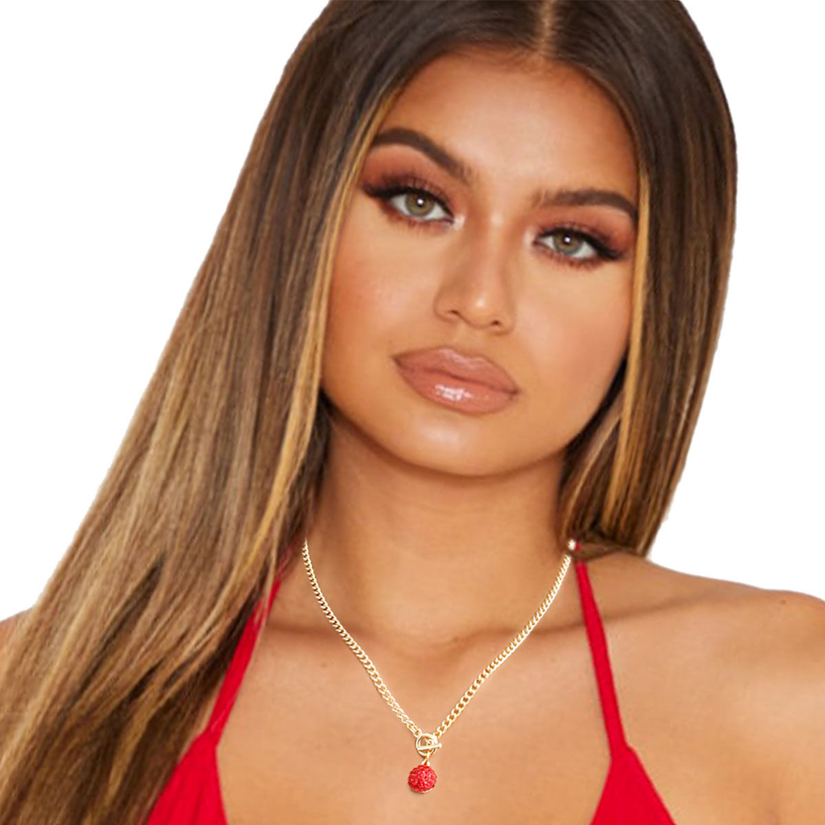 Charm Necklace Mini Red Pave Stylish Statement Jewelry