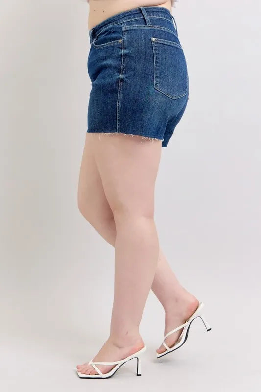 Plus Size High Waist Criss-Cross Waistband Denim Shorts