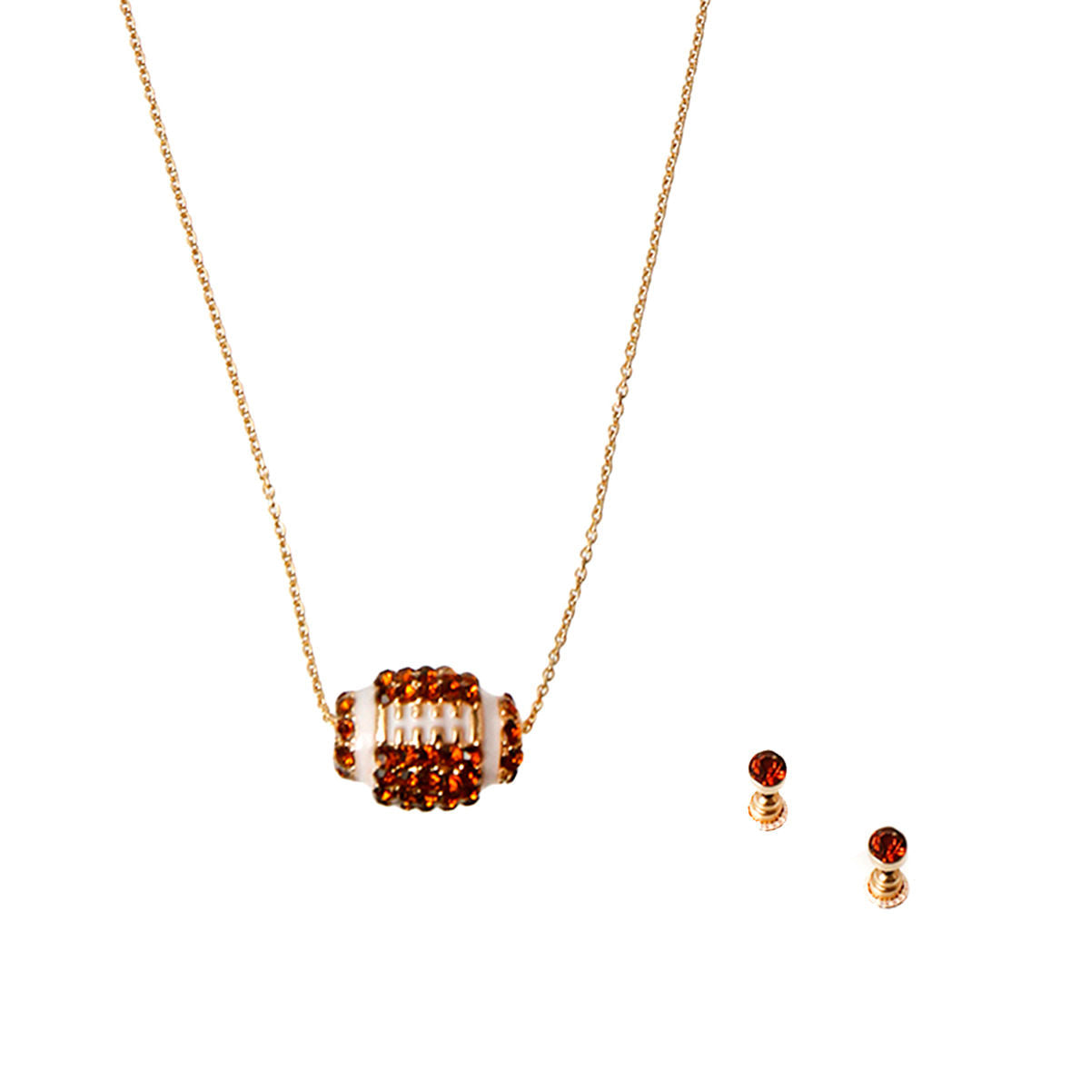 Statement Pave Rhinestone Football Necklace Set Trendy Fashion Jewelry