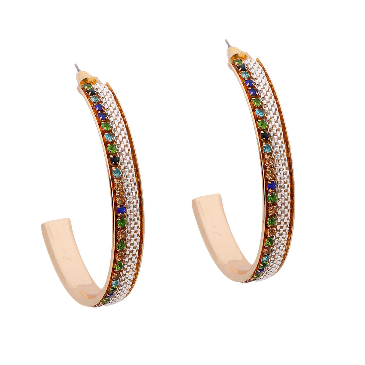 Statement Gold Metal Chain Stone Hoop Earrings Stylish Chic Jewelry