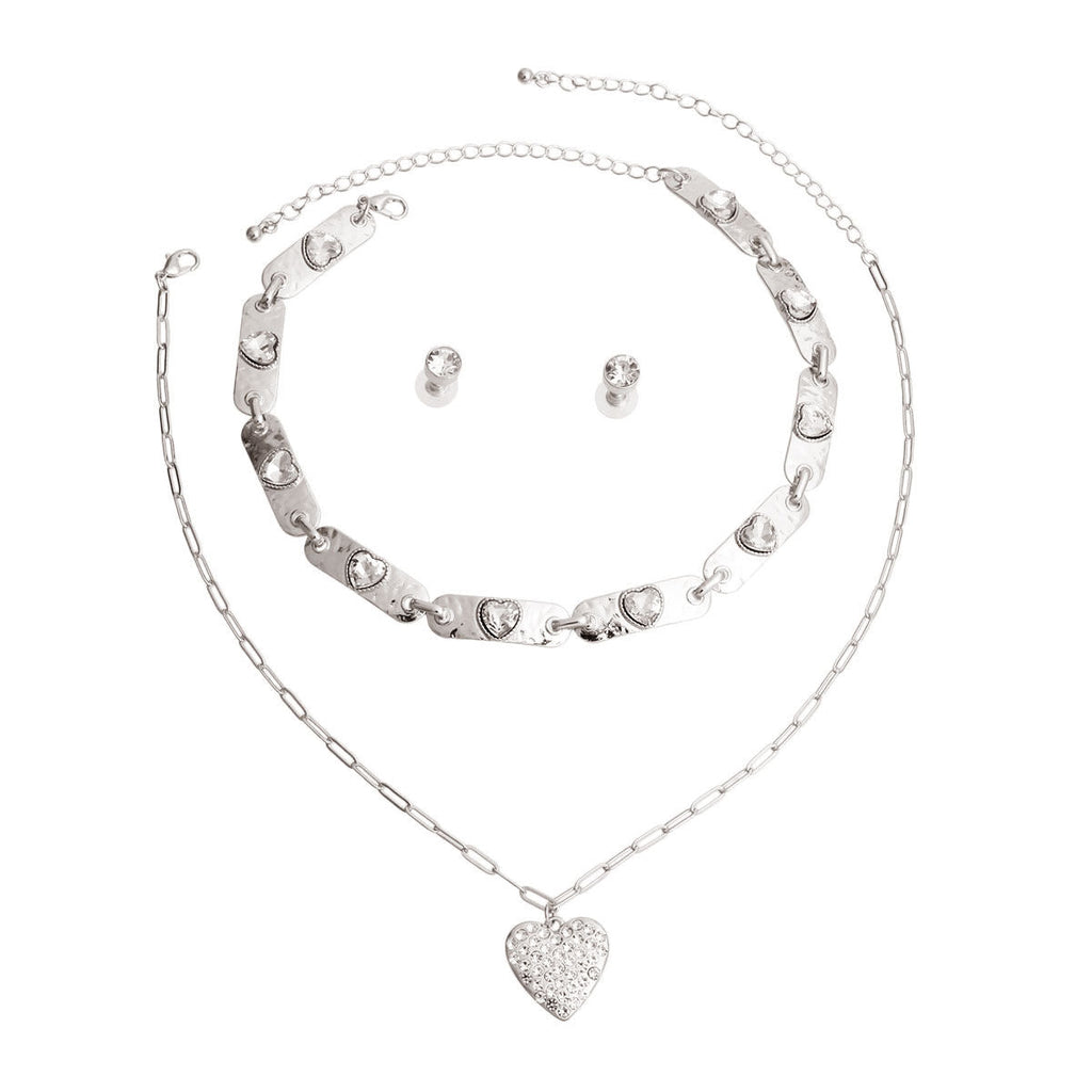 Choker Necklaces 2 Pcs Silver Link Heart Trendy Stylish Jewelry
