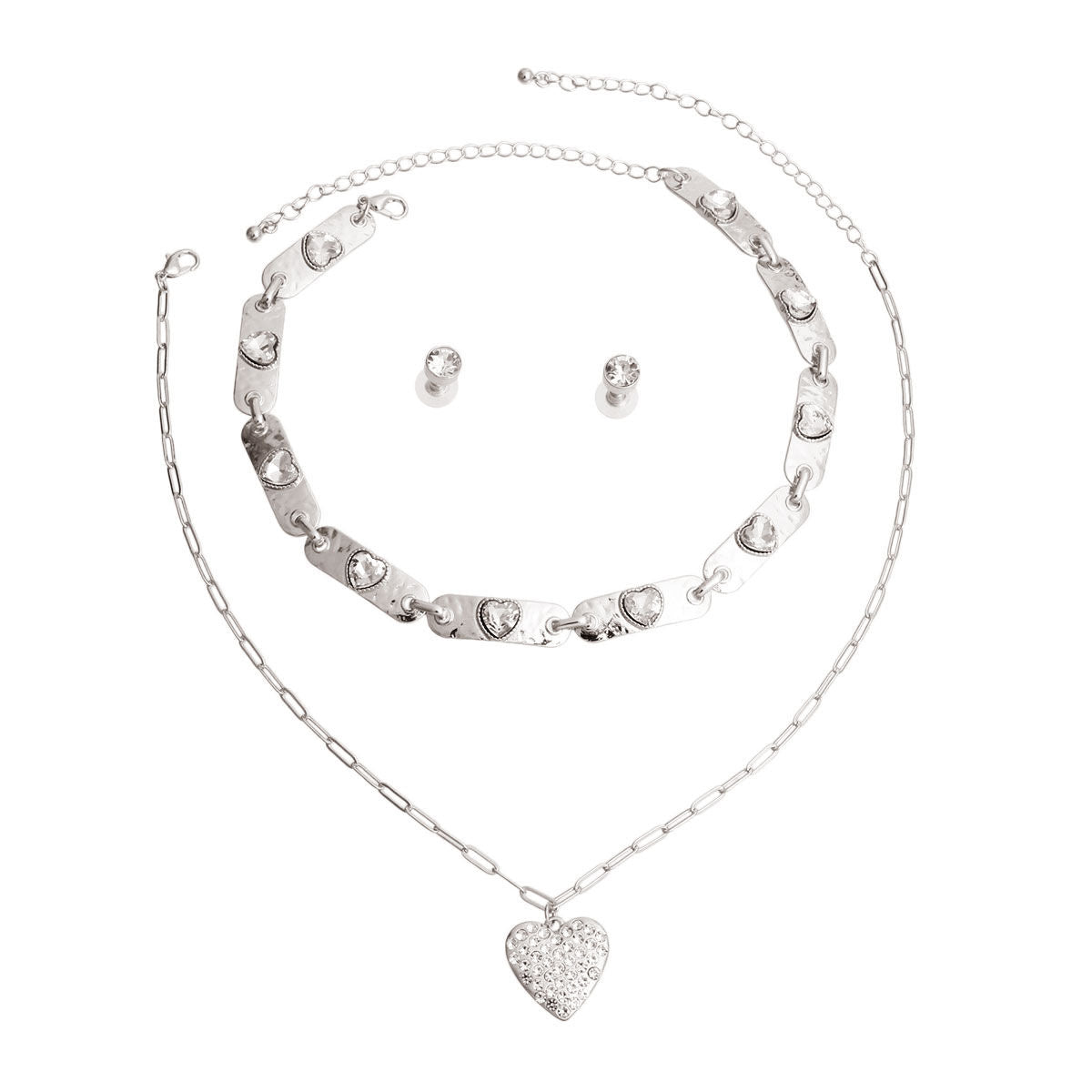 Choker Necklaces 2 Pcs Silver Link Heart Trendy Stylish Jewelry