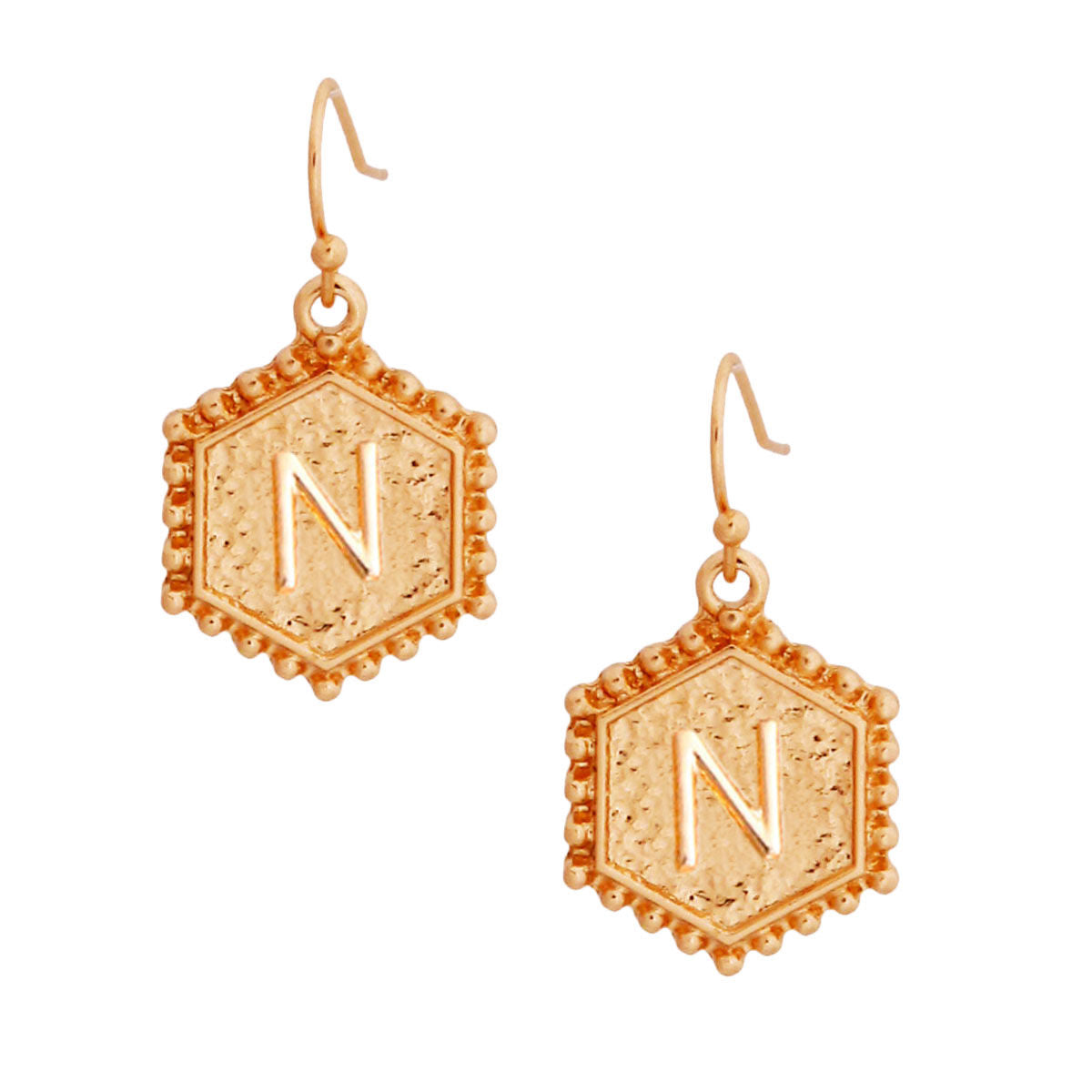 Hexagon Initial Earrings N - Stylish Fashion Jewelry Accessory
